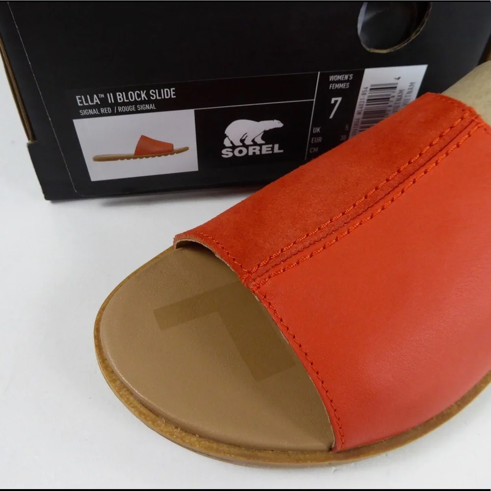 Sorel Ella II Block Suede Leather Slide Sandal NIB Signal Red - Picture 7 of 8